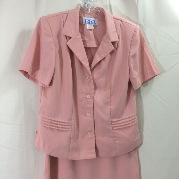 BFA Classics USA Pink 2 Pc Dress Jacket Set Sz 8 Shoulder Pads 80s/90s Modest - Picture 4 of 7